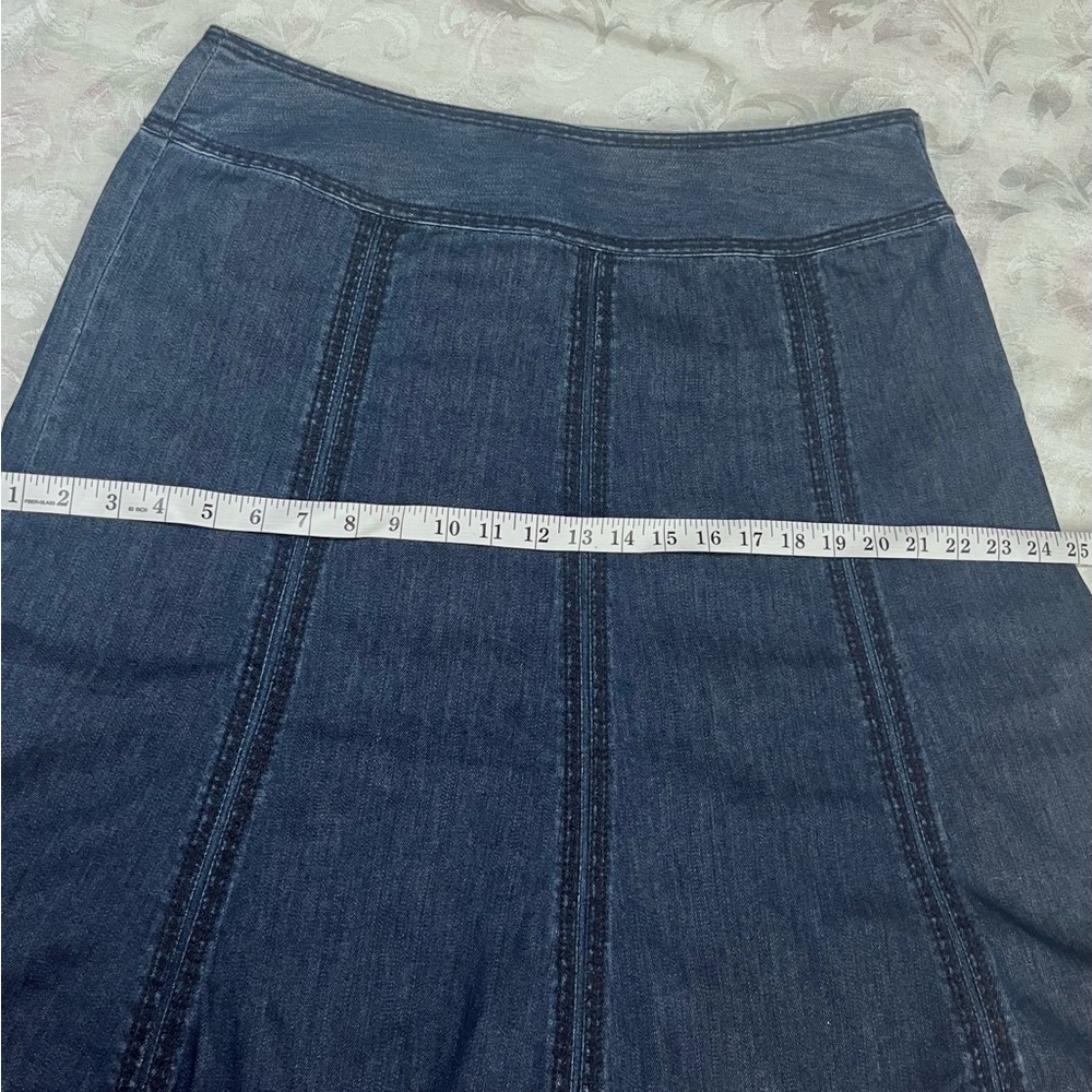 Liz Claiborne 100% Wide Waist Band Blue Denim Full Midi Side Zip Skirt sz 14 - Picture 8 of 12
